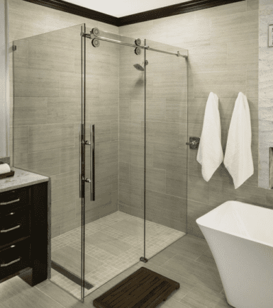 90 Return - Frameless - Glass Euroglide Sliding Shower Door - View 2, Opens Model Box