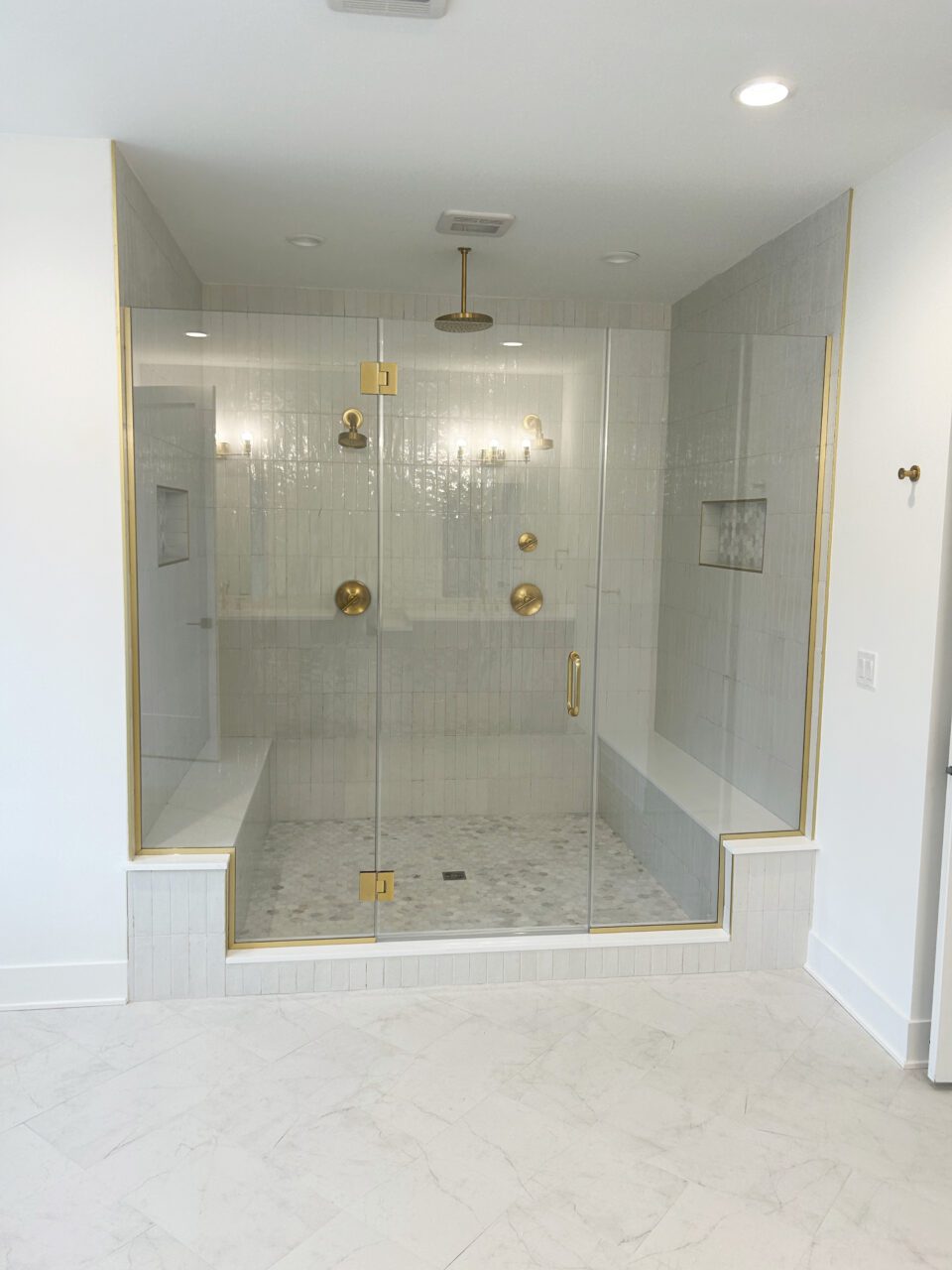 Inline 180 - Glass Frameless Swing Shower Door - Glass Mount Hinge - Gold Frame