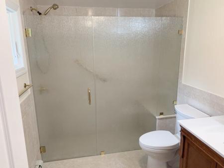 Inline 180 - Frosted Glass Frameless Swing Shower Door - Wall Mount - View 26, Opens Model Box