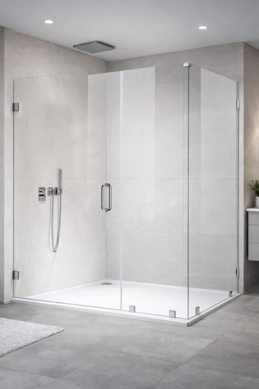 90 Return - Glass Frameless Swing Shower Door - Wall Mount Hinge
