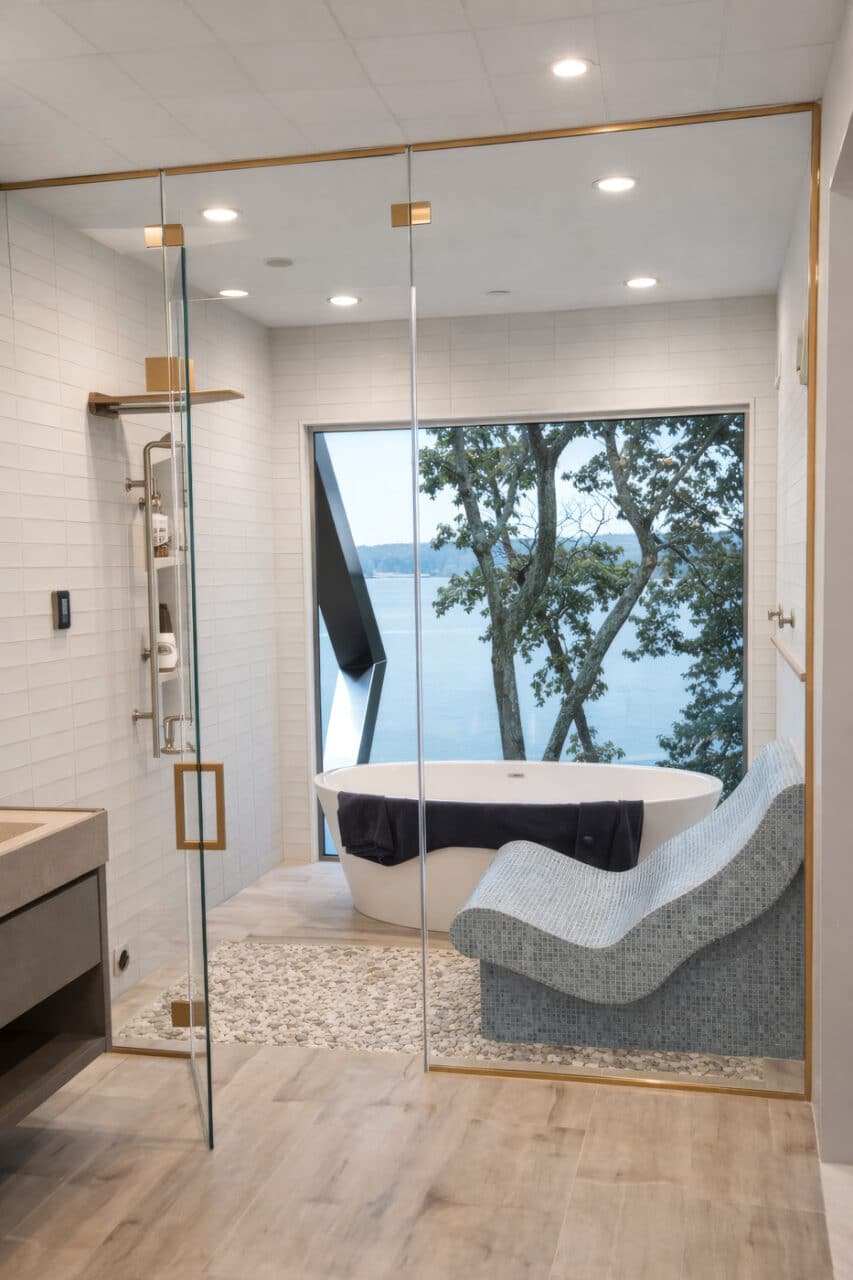 Inline 180 - Glass Frameless Swing Shower Door - Glass Mount Hinge - Gold Frame